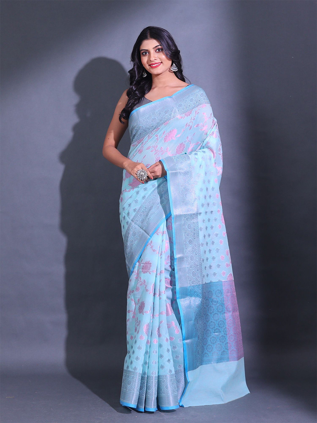 

Charukriti Floral Woven Design Saree, Blue
