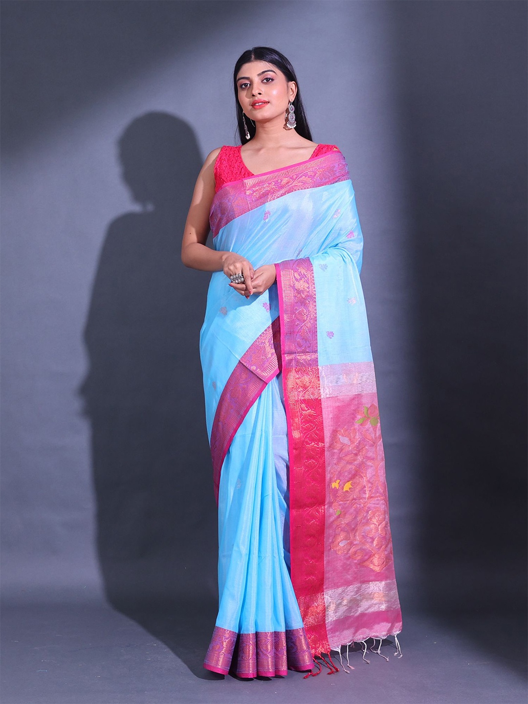 

Charukriti Ethnic Motifs Woven Design Zari Saree, Blue