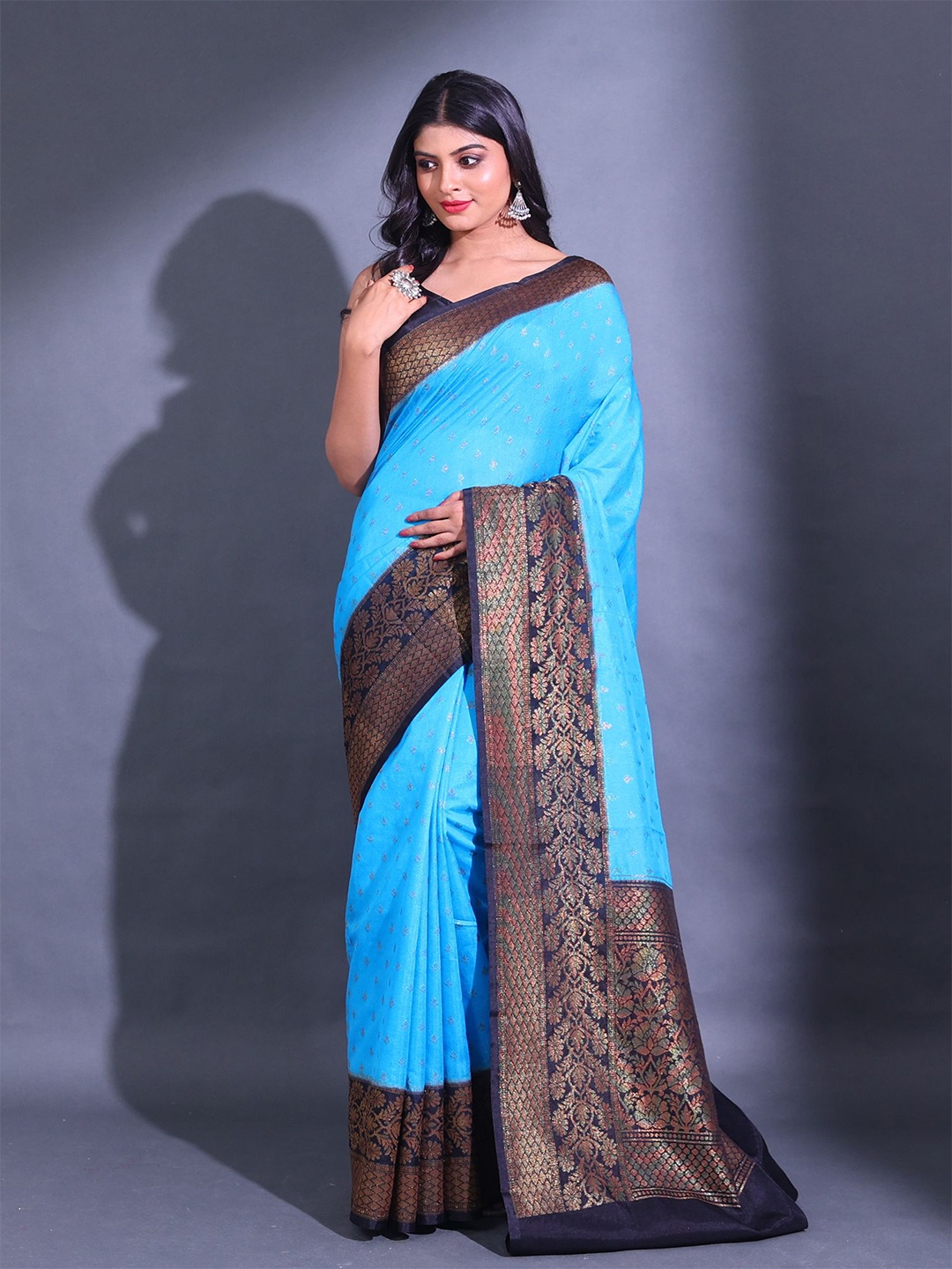 

Charukriti Ethnic Motifs Woven Design Zari Saree, Blue