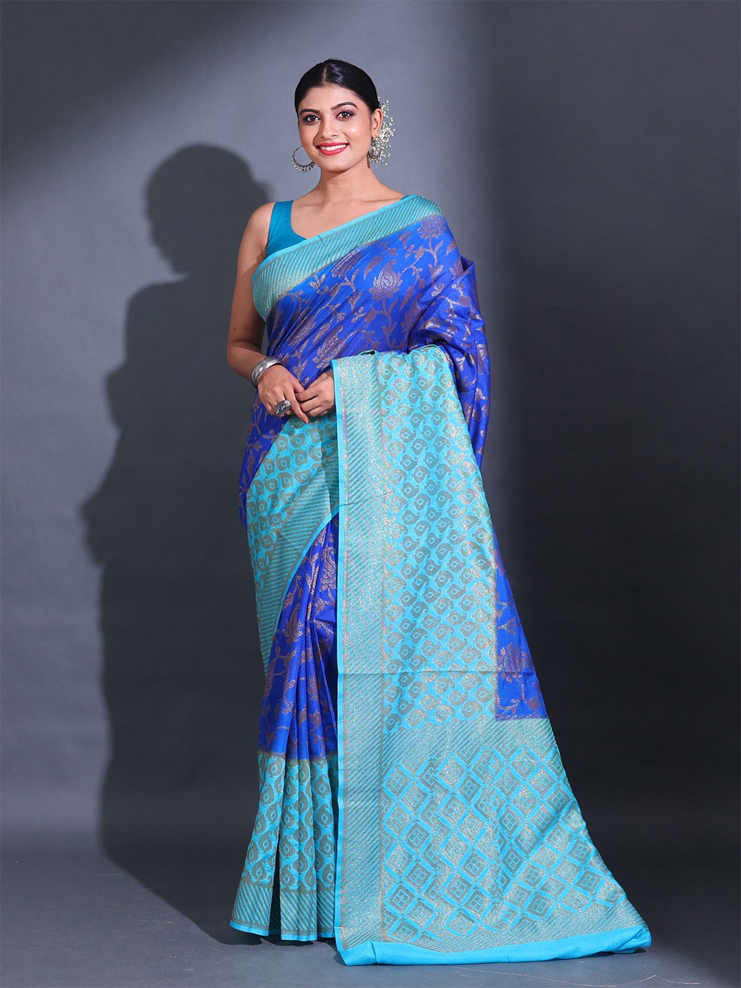 

Charukriti Woven Design Zari Silk Blend Saree, Blue