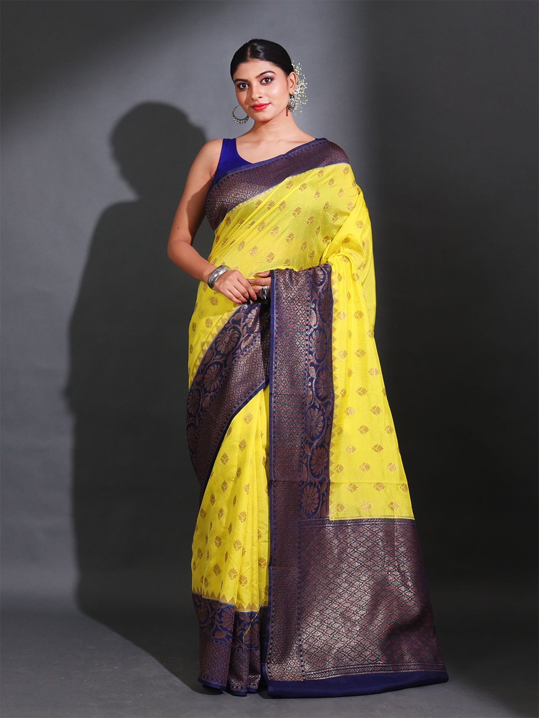 

Charukriti Woven Design Zari Silk Blend Saree, Yellow