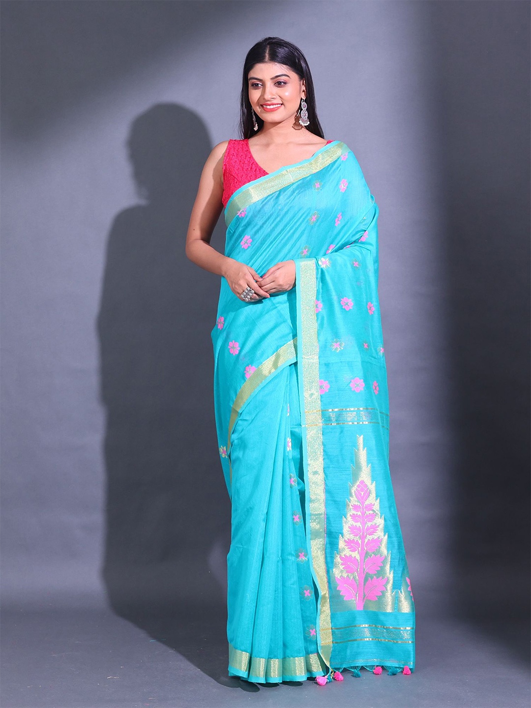 

Charukriti Floral Woven Design Zari Saree, Blue