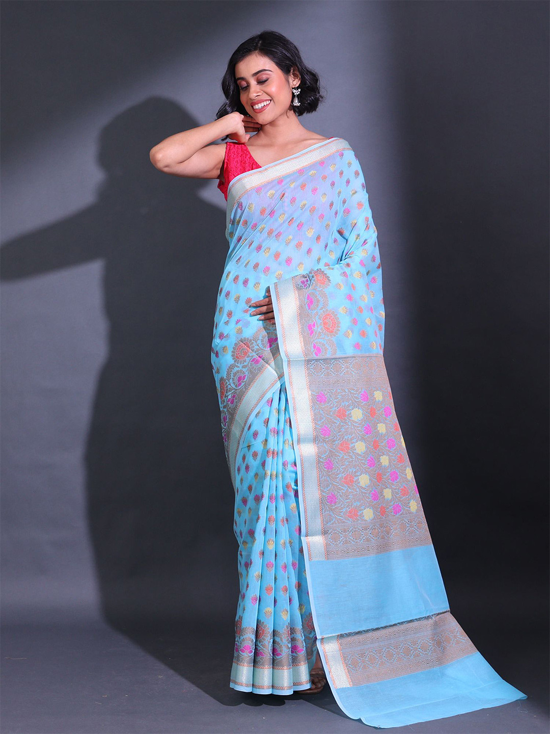 

Charukriti Floral Woven Design Zari Saree, Blue