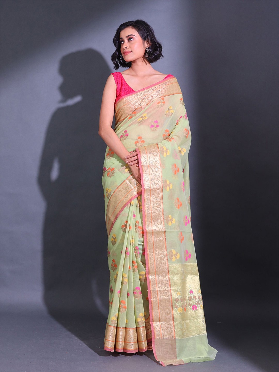 

Charukriti Floral Woven Design Zari Saree, Green