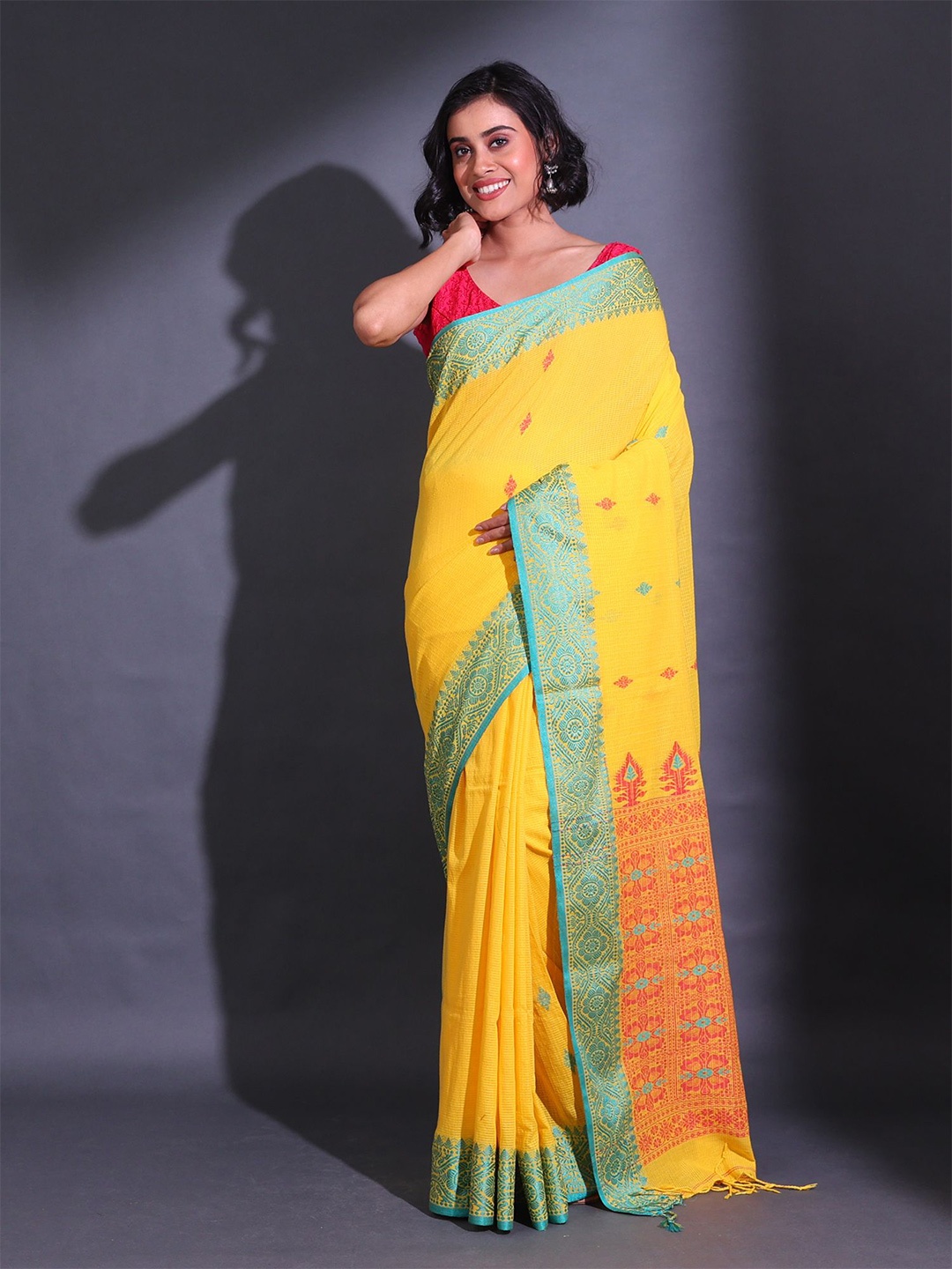 

Charukriti Ethinic Motifs Pure Cotton Saree, Yellow