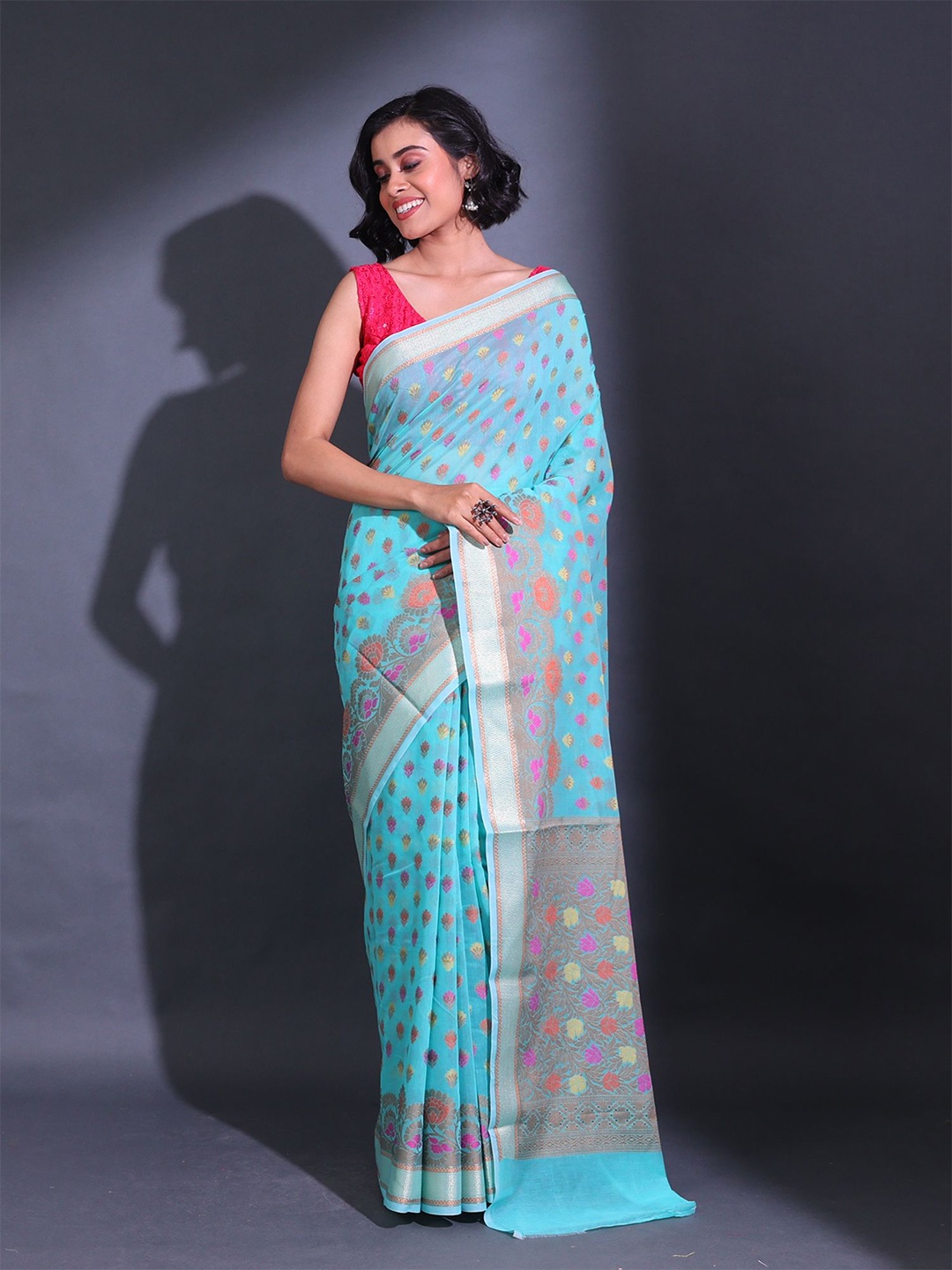 

Charukriti Ethnic Woven Design Zari Saree, Sea green