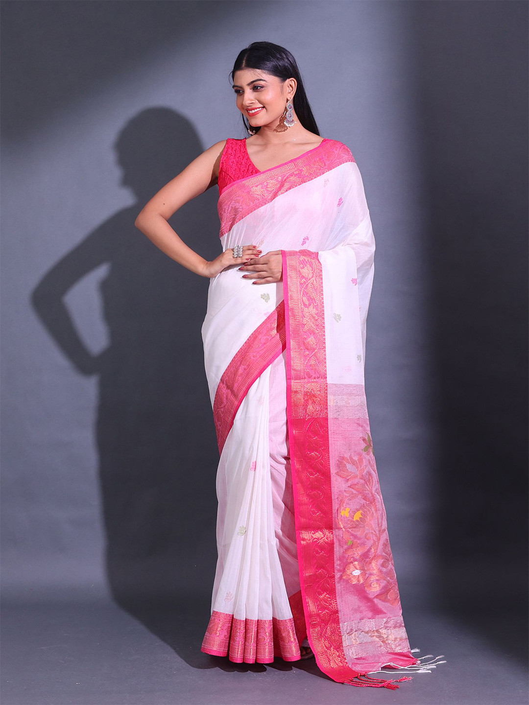 

Charukriti Floral Woven Design Zari Saree, White