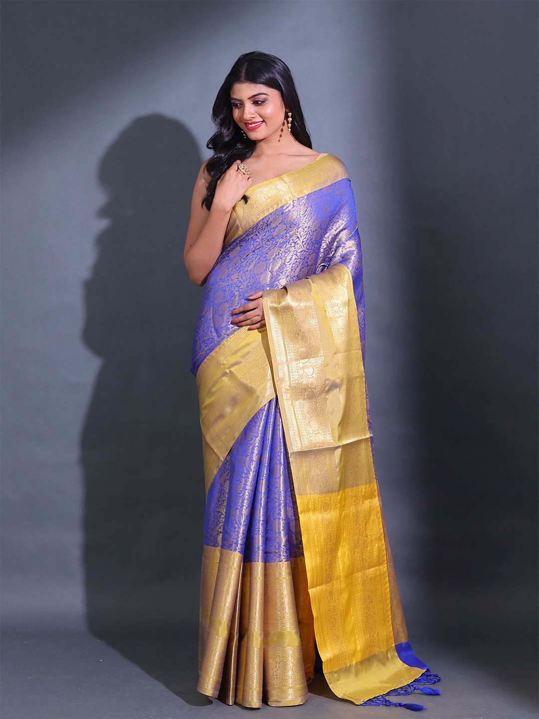 

Charukriti Ethnic Motifs Woven Design Zari Saree, Blue