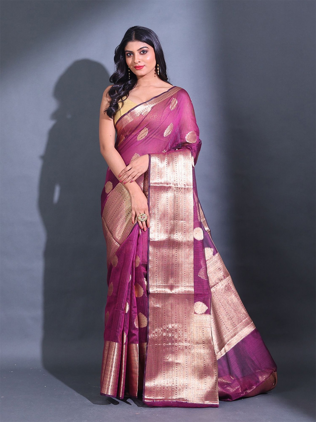 

Charukriti Ethnic Motifs Woven Design Zari Silk Blend Kota Saree, Magenta