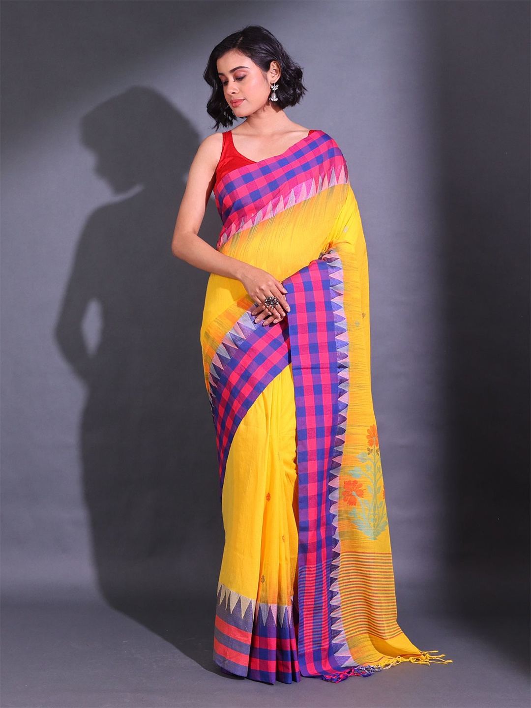 

Charukriti Ethnic Motifs Woven Design Zari Pure Cotton Saree, Yellow