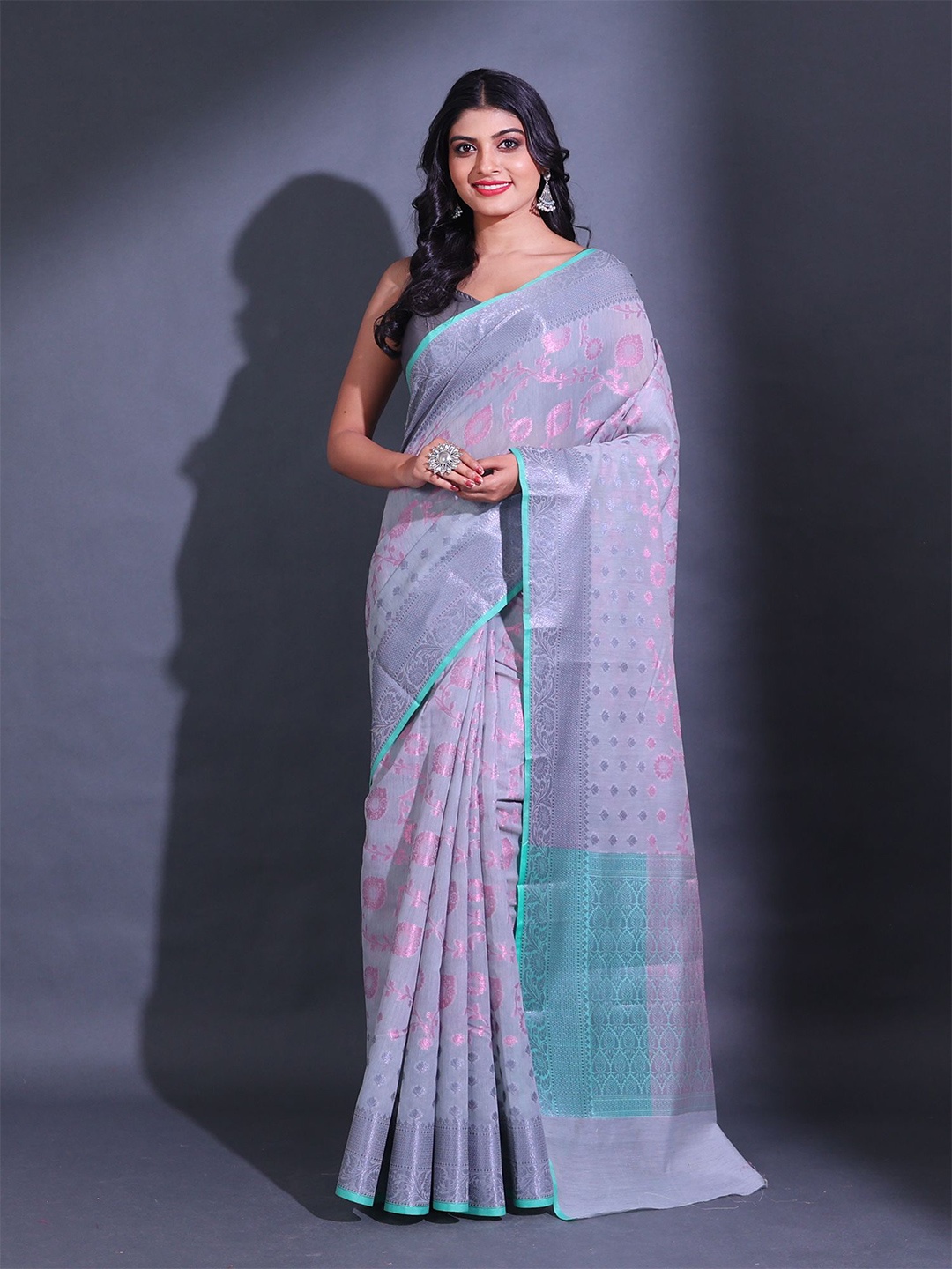 

Charukriti Ethnic Motifs Woven Design Zari Saree, Grey