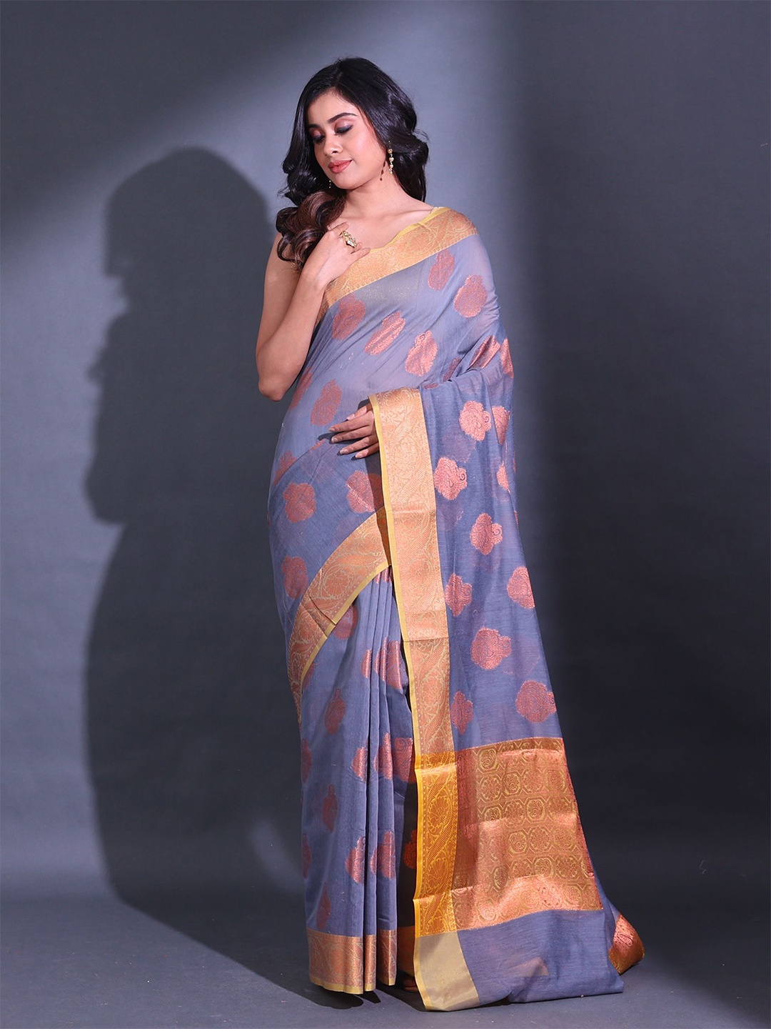 

Charukriti EThnic Motif Woven Design Zari Saree, Grey