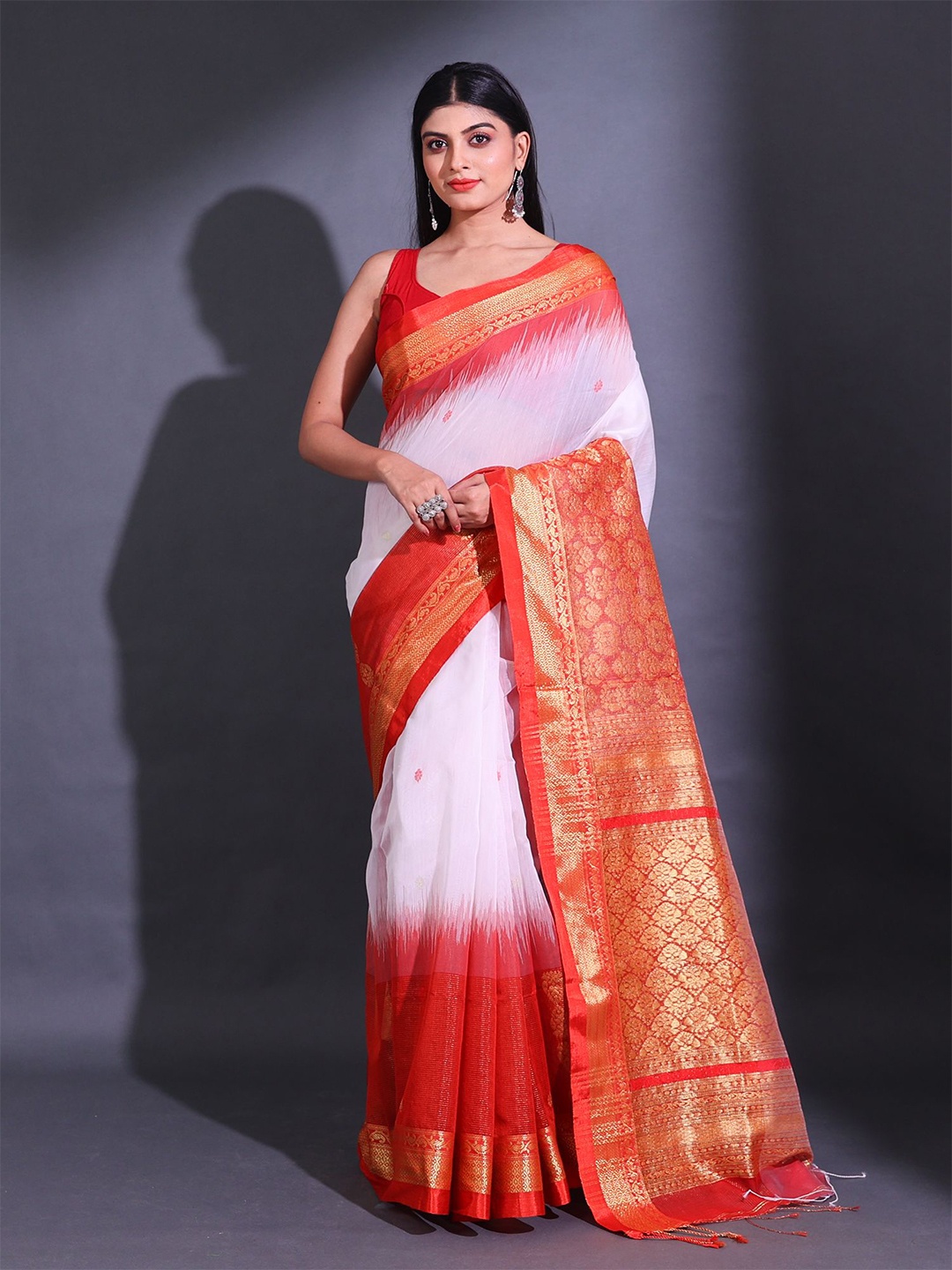 

Charukriti Ethnic Motif Woven Design Zari Saree, White