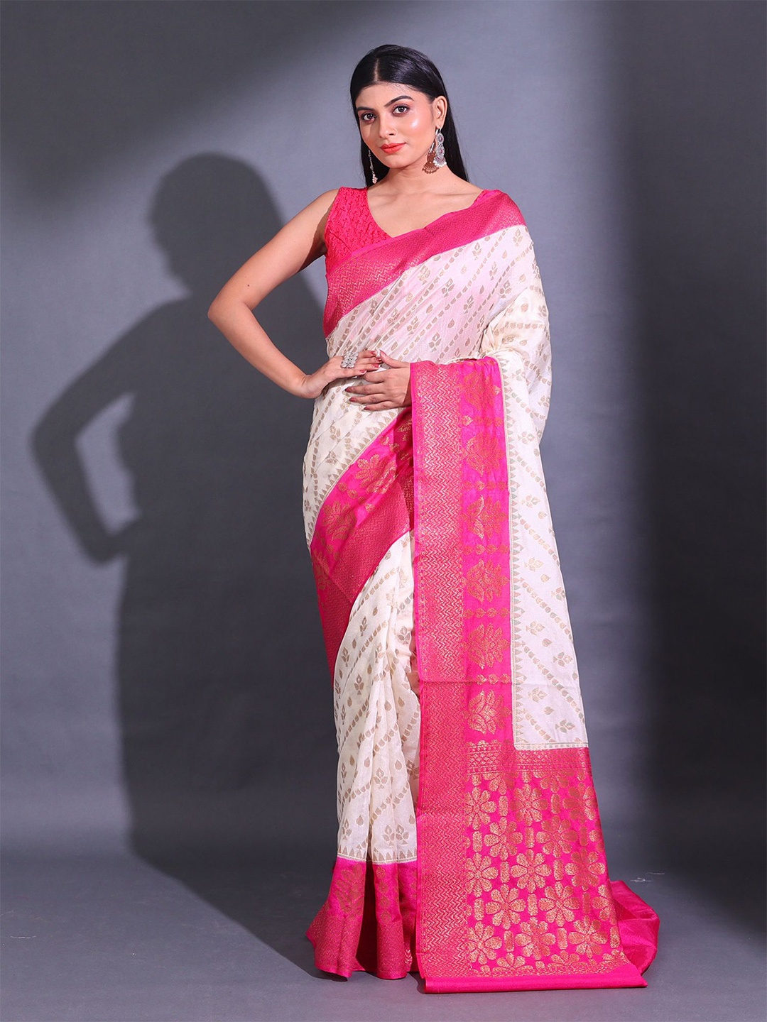 

Charukriti Ethnic Motif Woven Design Zari Saree, White