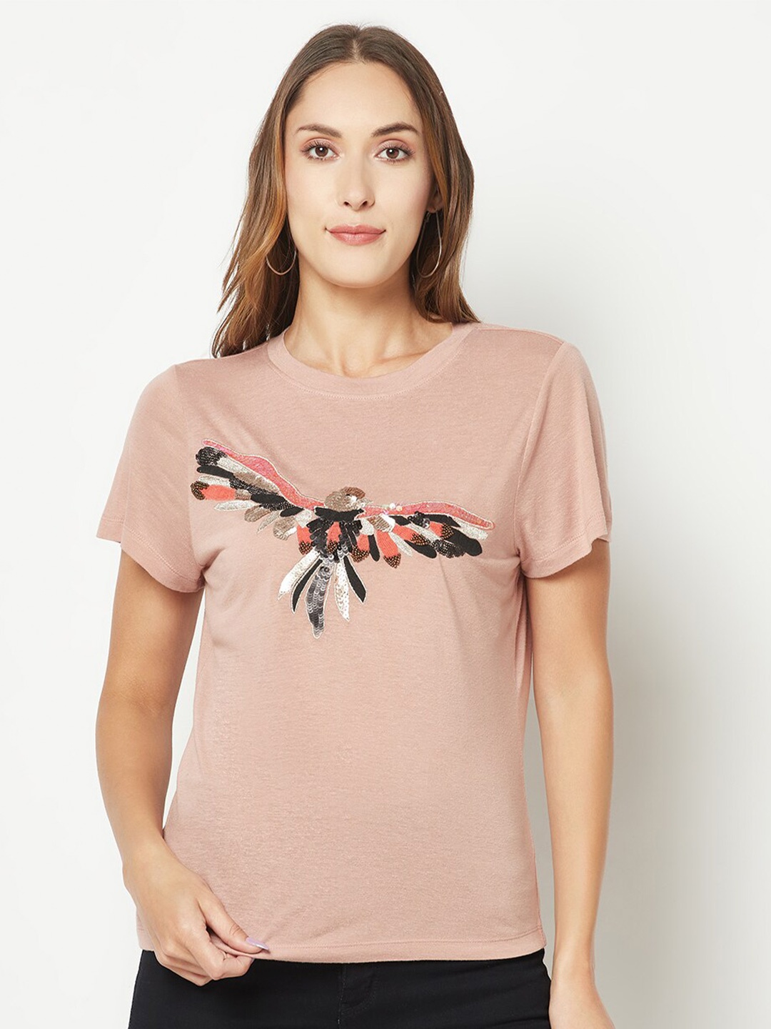 

HOUSE OF S Bird Sequinned Cotton T-shirt, Pink