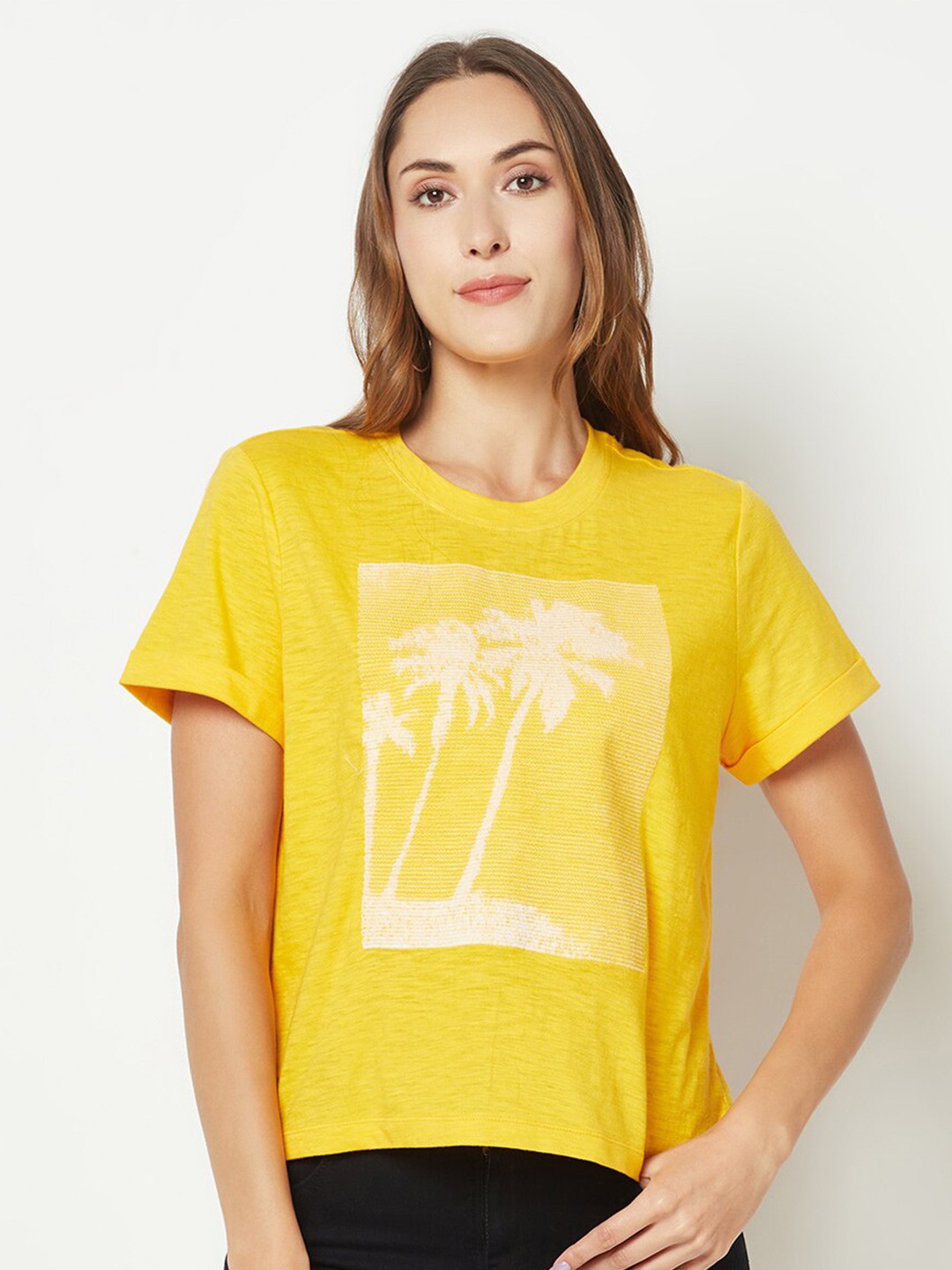 

HOUSE OF S Tropical Printed Cotton T-shirt, Yellow