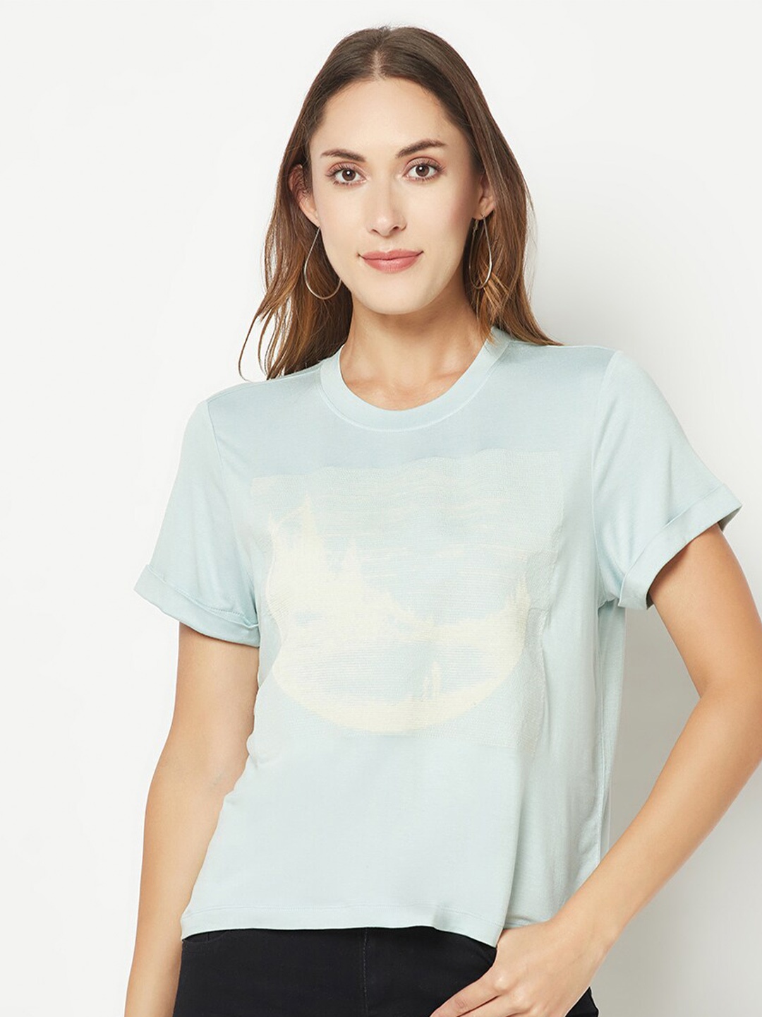 

HOUSE OF S Graphic Printed Round Neck Cotton T-shirt, Blue