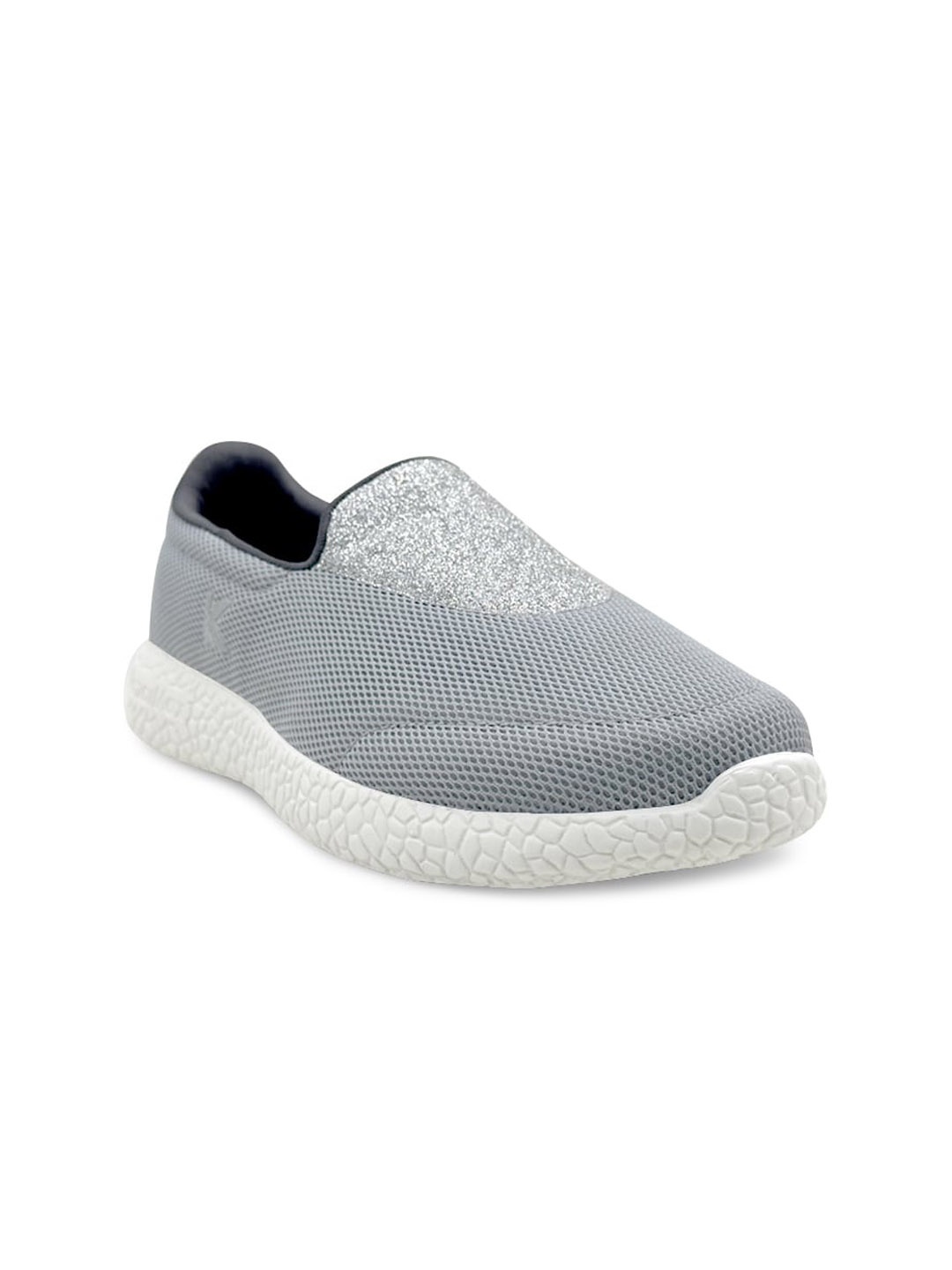 

KazarMax Women Shimmery Memory Foam Contrast Sole Mesh Slip-On Sneakers, Grey