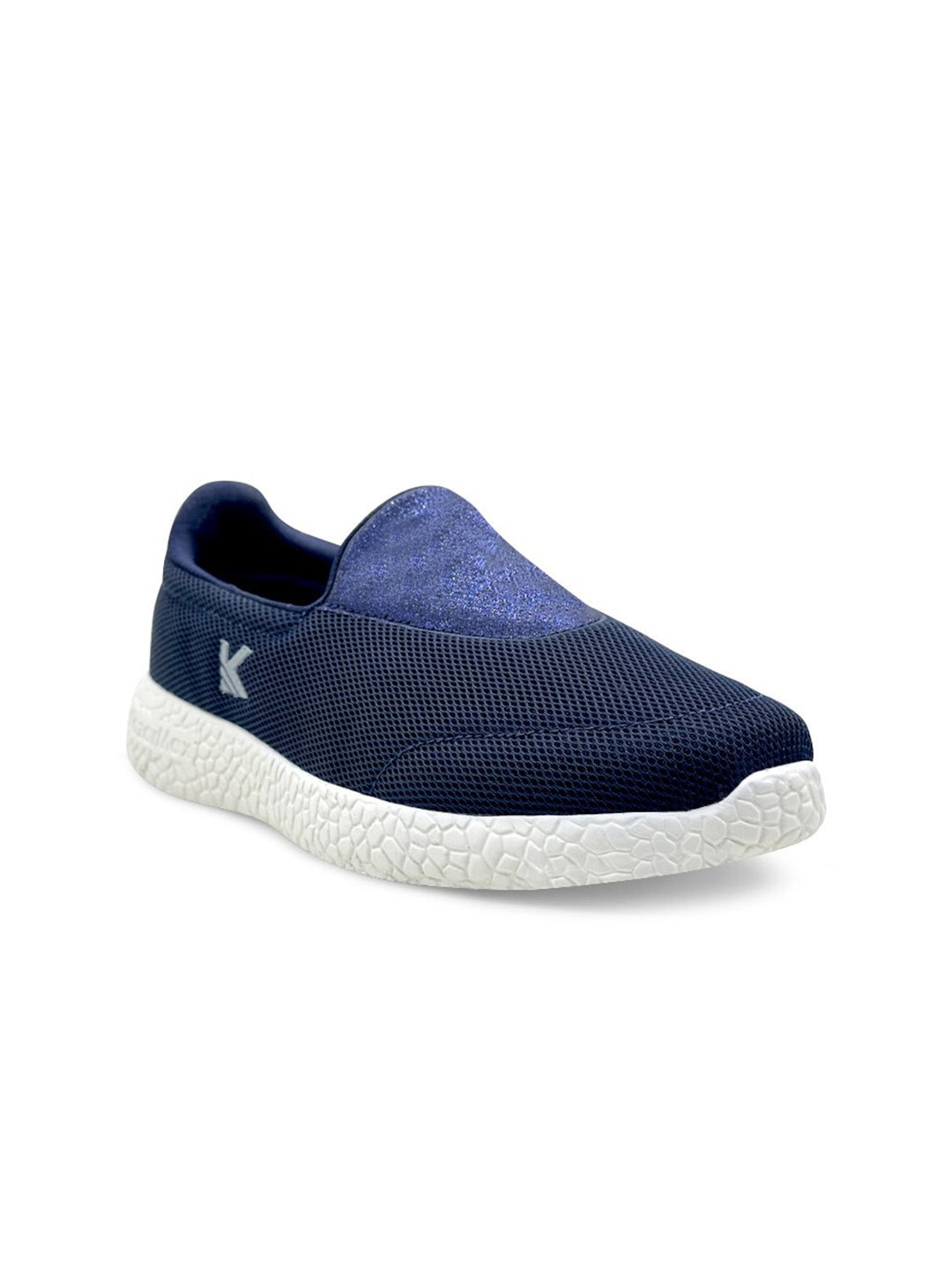 

KazarMax Women Shimmery Memory Foam Contrast Sole Mesh Slip-On Sneakers, Navy blue