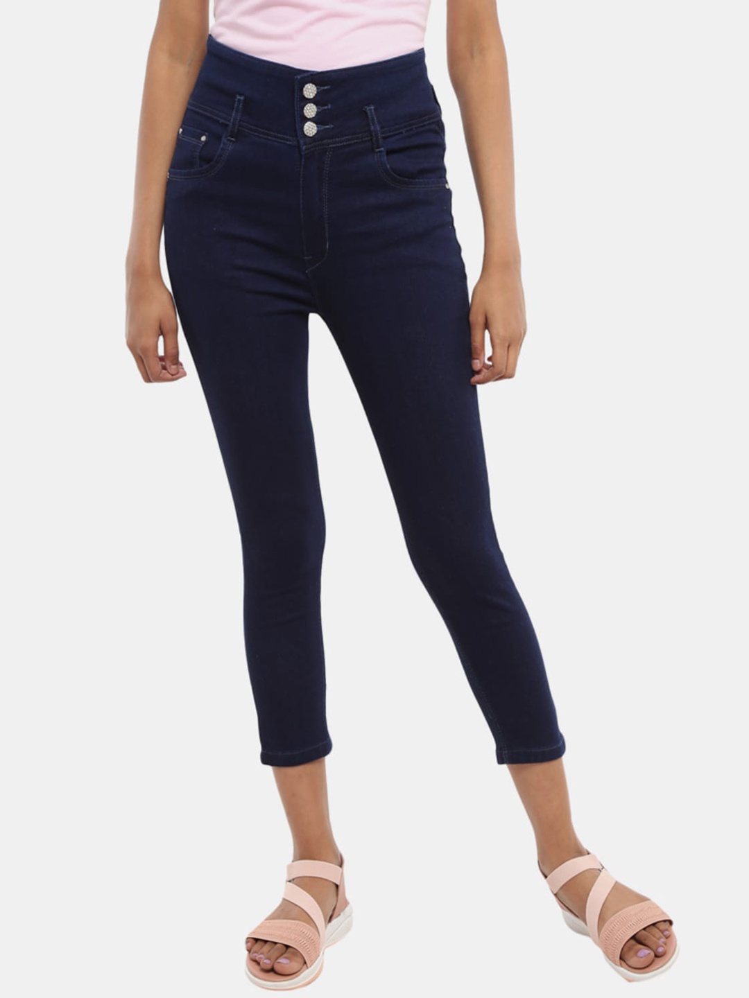 

V-Mart Women Dark Shade Clean Look Cropped Jeans, Blue
