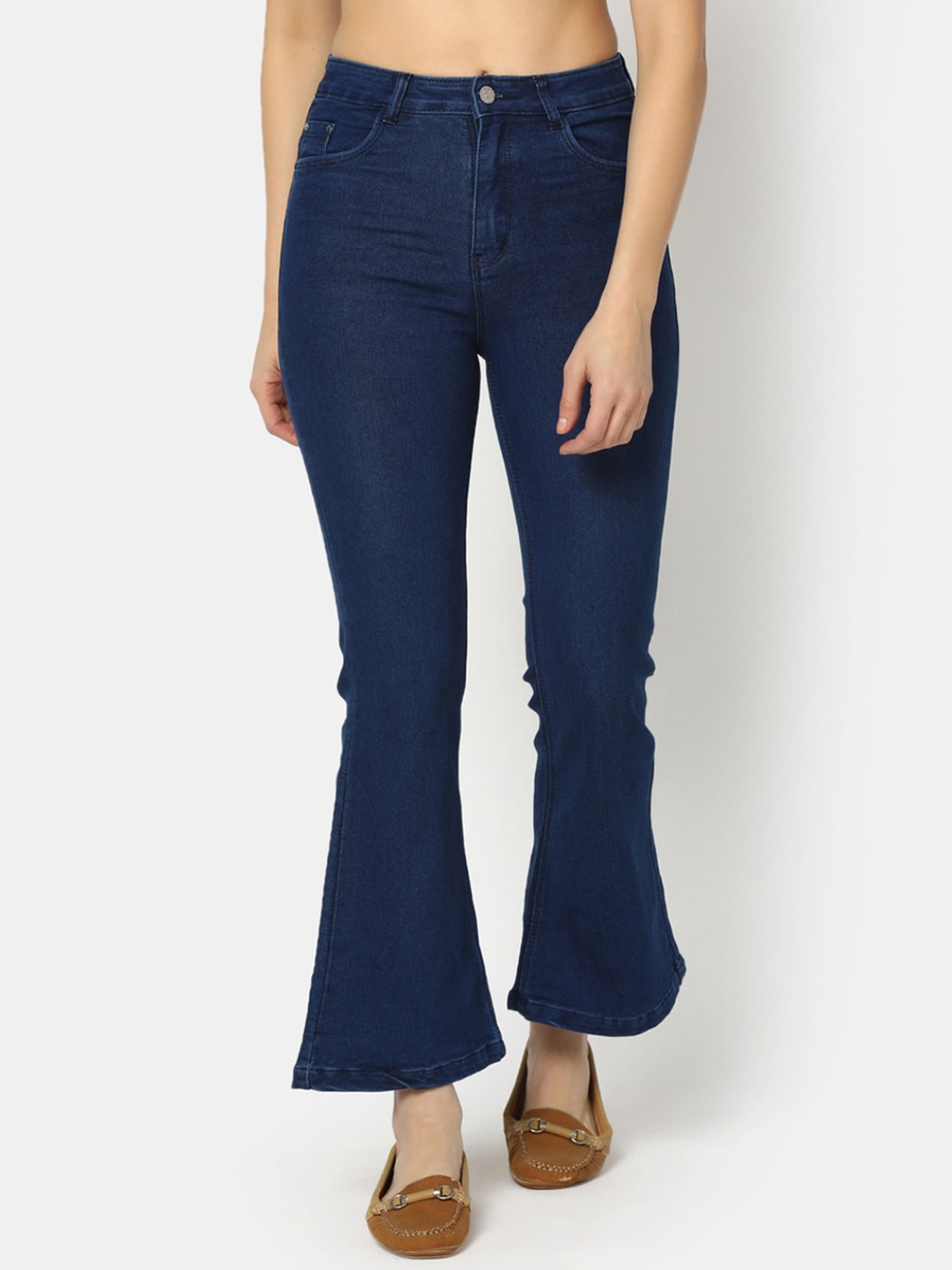 

V-Mart Women High Waist Wide Leg Regular Fit Cotton Jeans, Blue