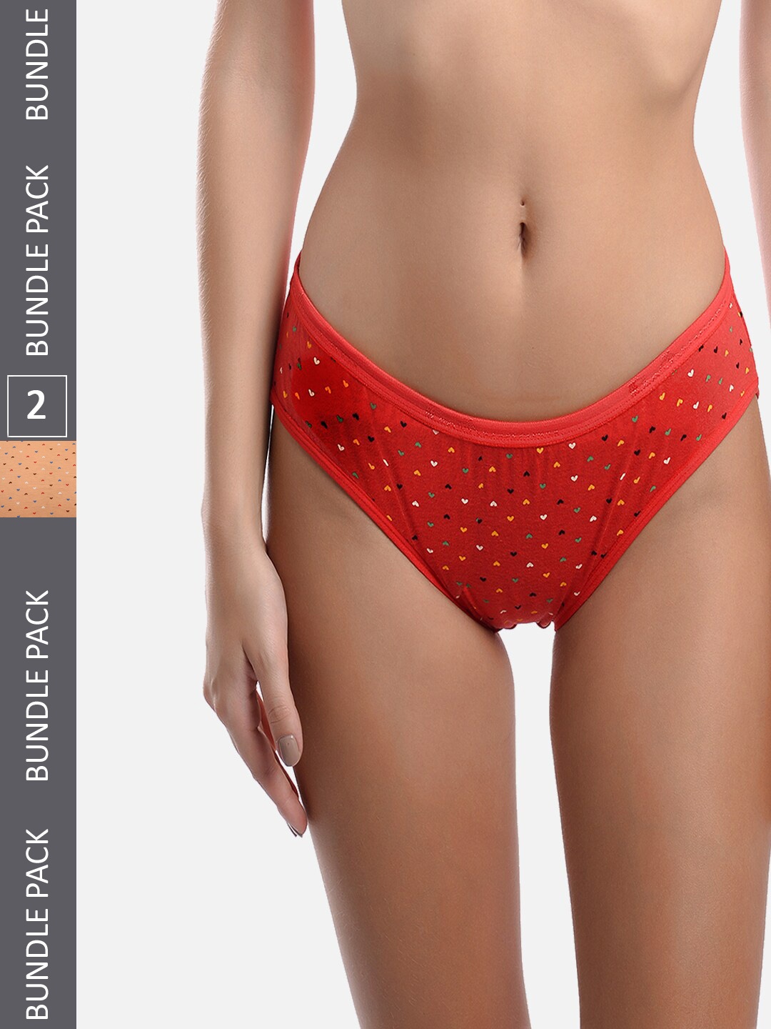 

FIMS Pack Of 2 Printed Anti-Microbial Hipster Briefs OLA_Panty_RedBeige, Red