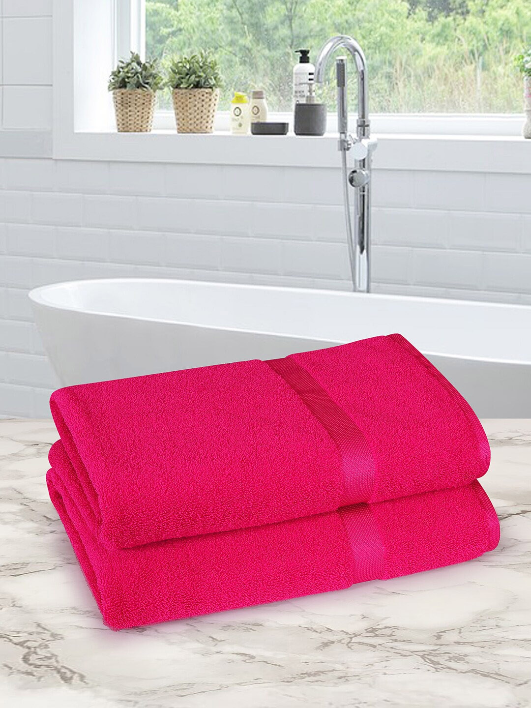 

ROMEE Pink 2 Pieces 350 GSM Microfiber Light Weight & Anti-Bacterial Bath Towels