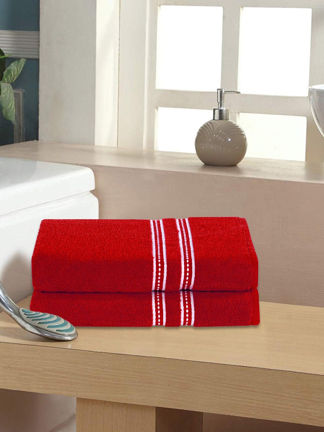 

ROMEE Red & White 2 Pieces 400 GSM Cotton Anti-Bacterial Bath Towels