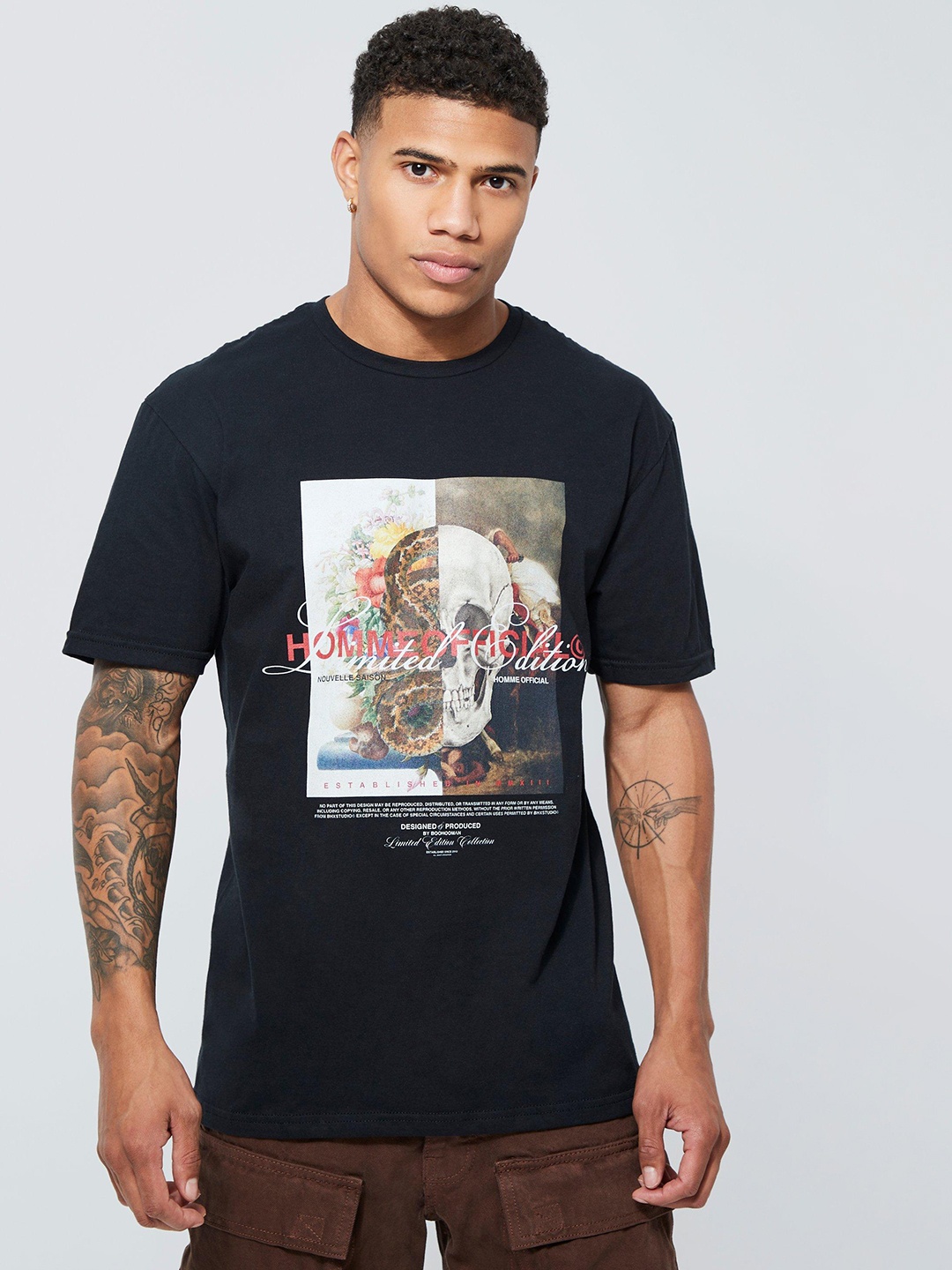 

boohooMAN Graphic Print Oversized T-shirt, Black