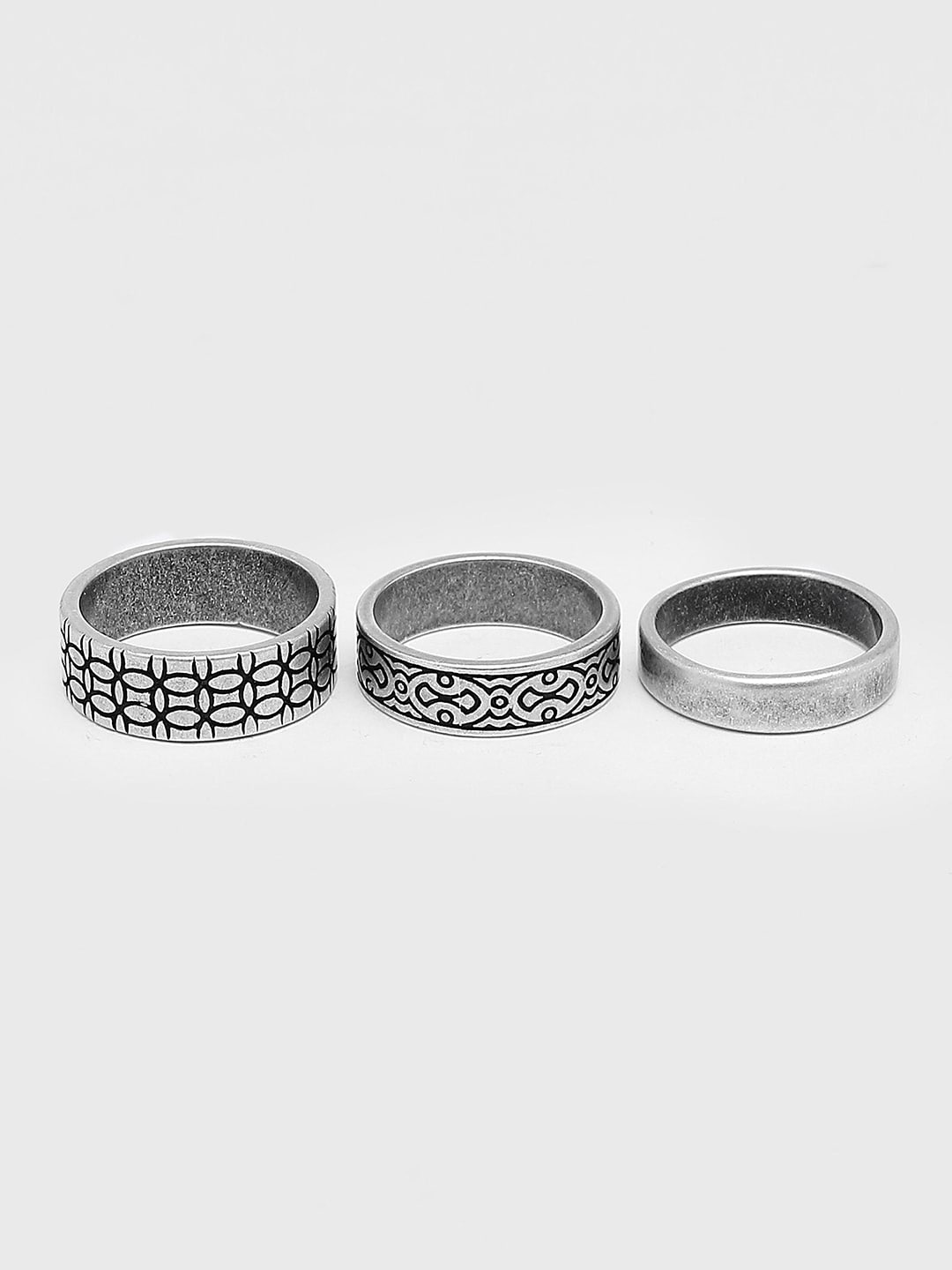 

boohooMAN Set Of 3 Finger Rings, Silver