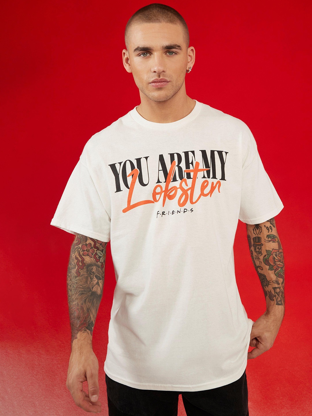

boohooMAN Friends Typography Print Cotton Oversized T-shirt, White