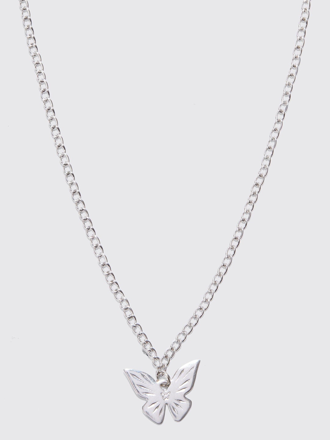 

boohooMAN Butterfly Pendant Necklace, Silver
