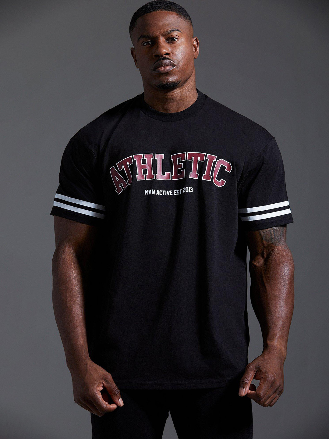 

boohooMAN Oversized Typography Printed Drop-Shoulder Sleeves Pure Cotton T-shirt, Black