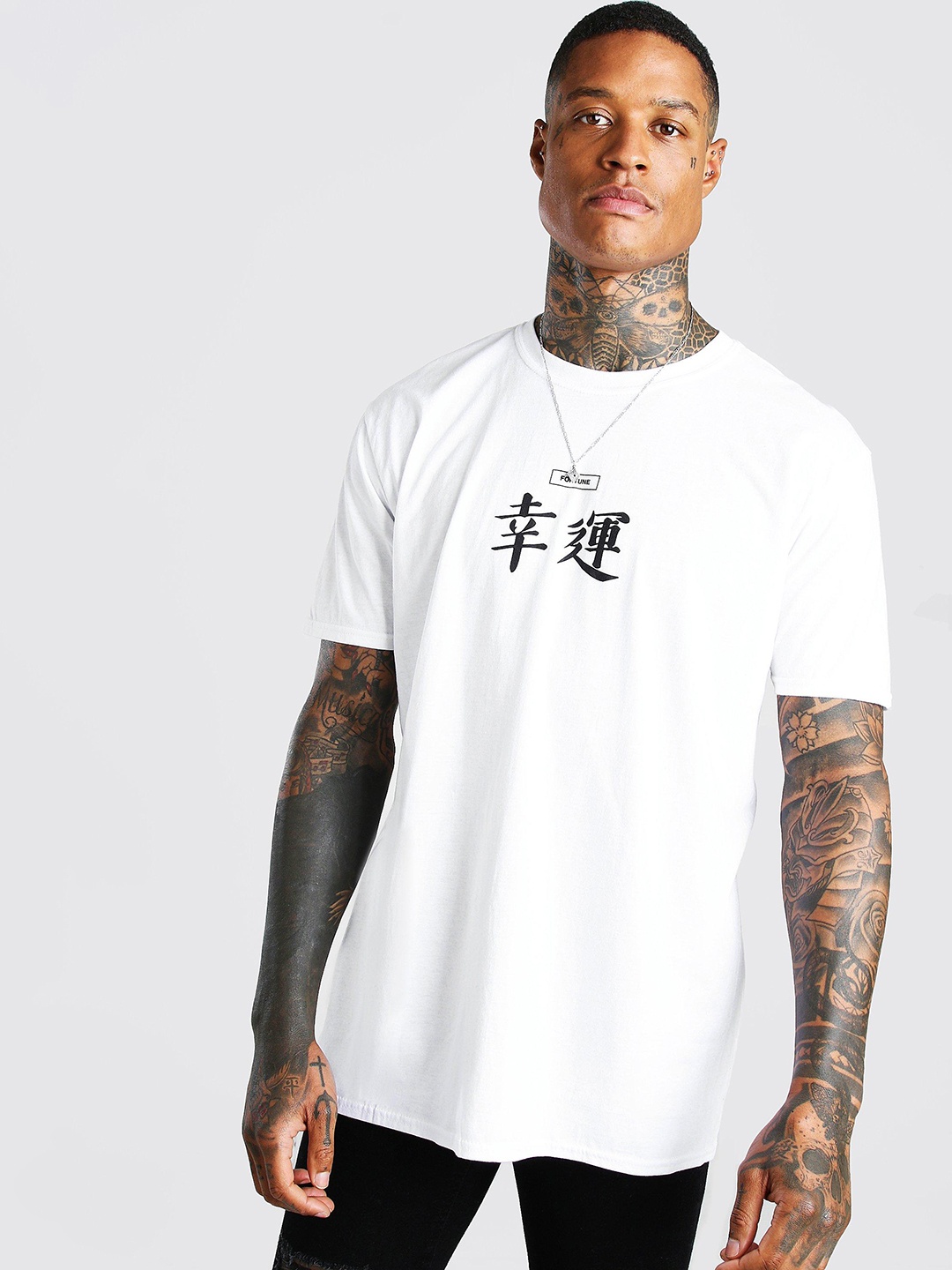 

boohooMAN Oversized Fortune Print Drop-Shoulder Sleeves T-shirt, White