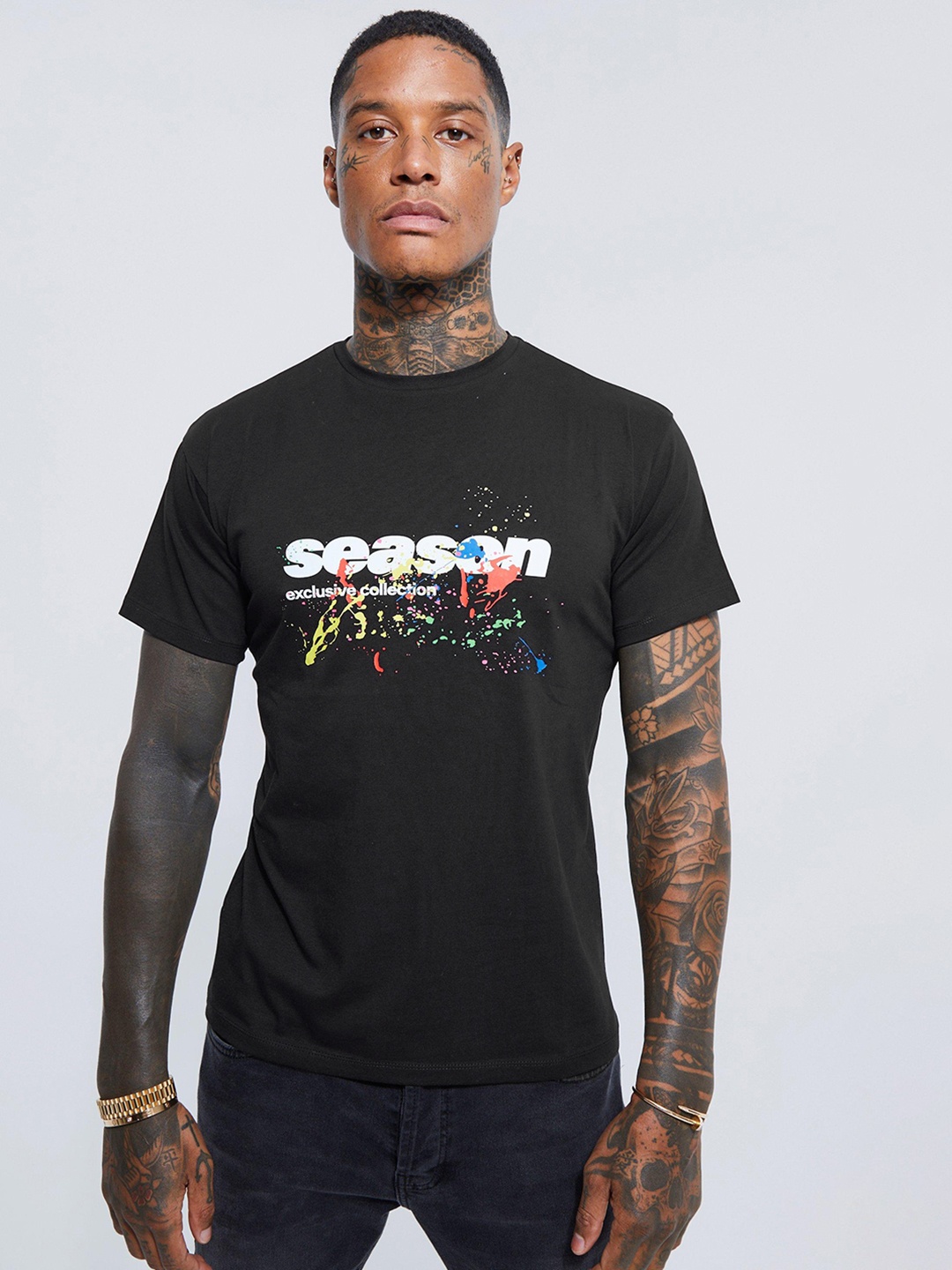 

boohooMAN Typography Printed Slim Fit T-shirt, Black