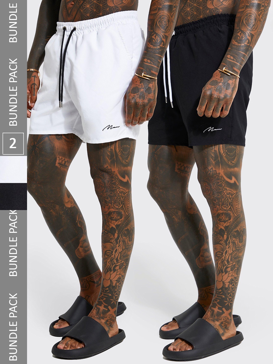 

boohooMAN Pack of 2 Solid Mid-Rise Swim Shorts, White