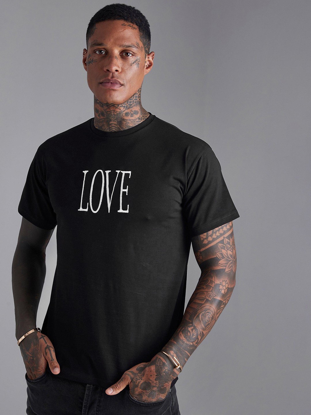 

boohooMAN Typography Embroidered Slim Fit T-shirt, Black