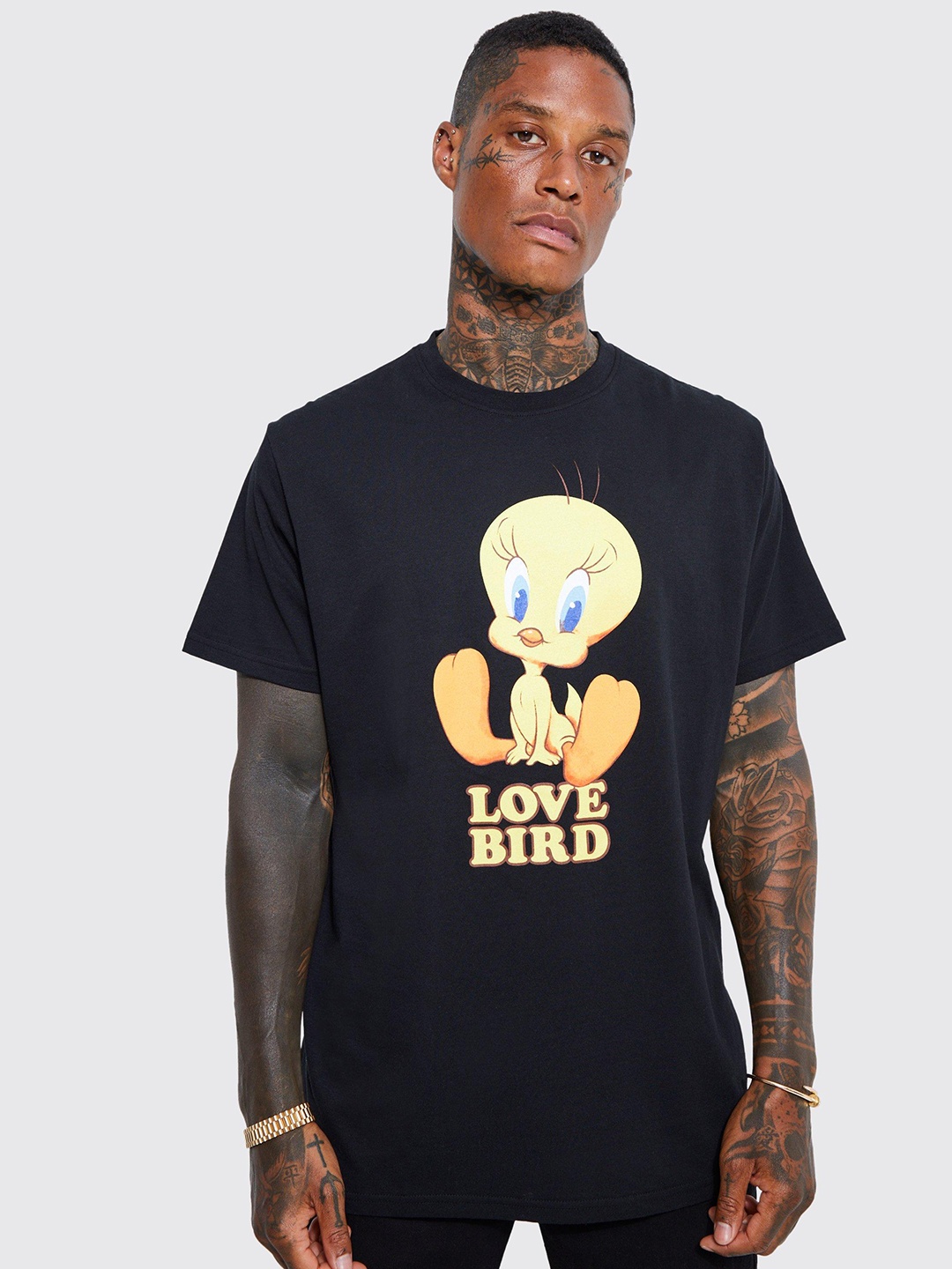 

boohooMAN Tweety Printed Oversized T-shirt, Black
