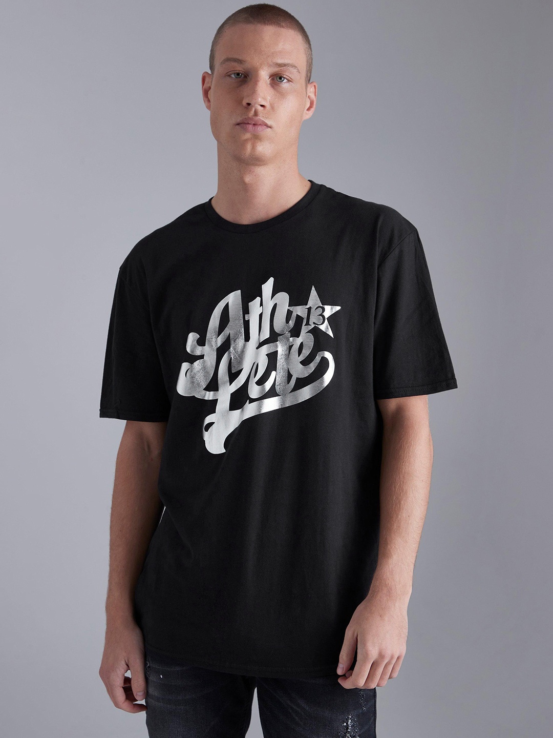 boohooMAN Varsity Print Pure Cotton Oversized T-shirt, Black