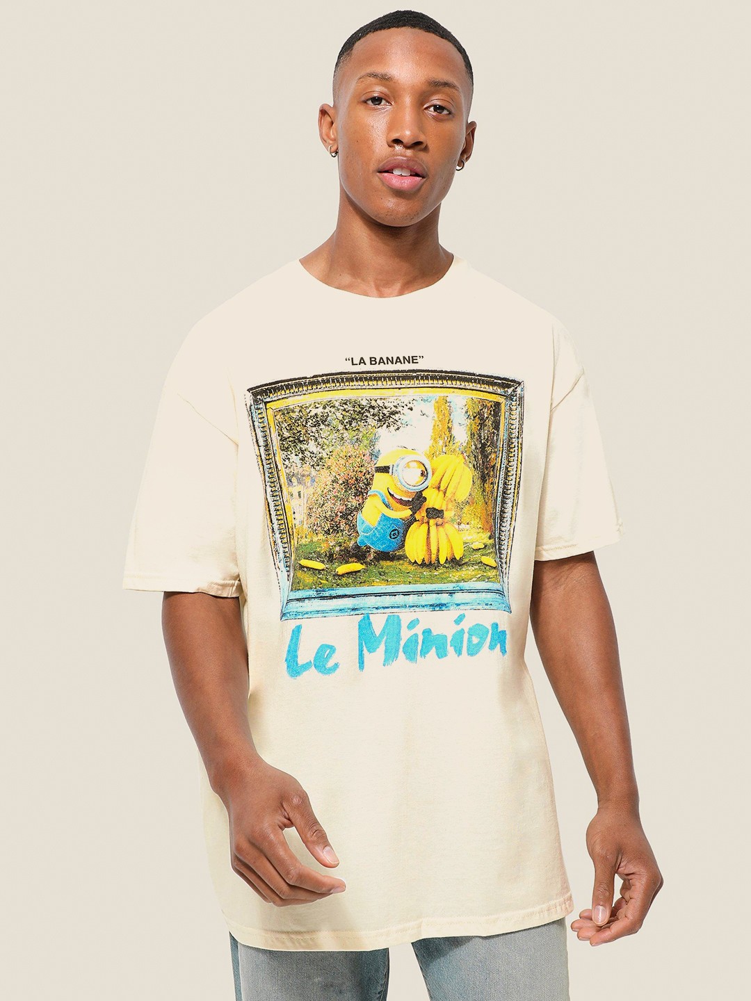 

boohooMAN Minions Printed Pure Cotton Oversized T-shirt, White