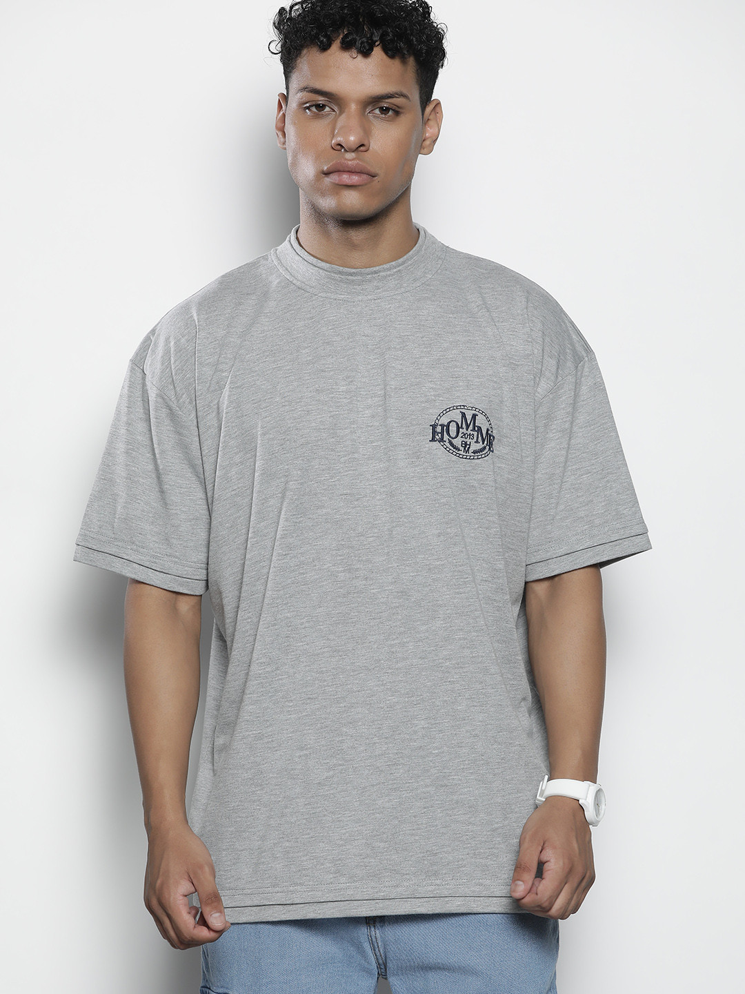 

boohooMAN Pure Cotton Drop-Shoulder Sleeves Longline T-shirt, Grey