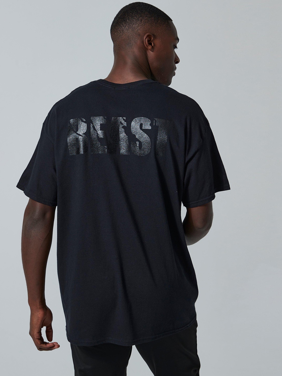 

boohooMAN Typography Print Pure Cotton Oversized Gym T-shirt, Black