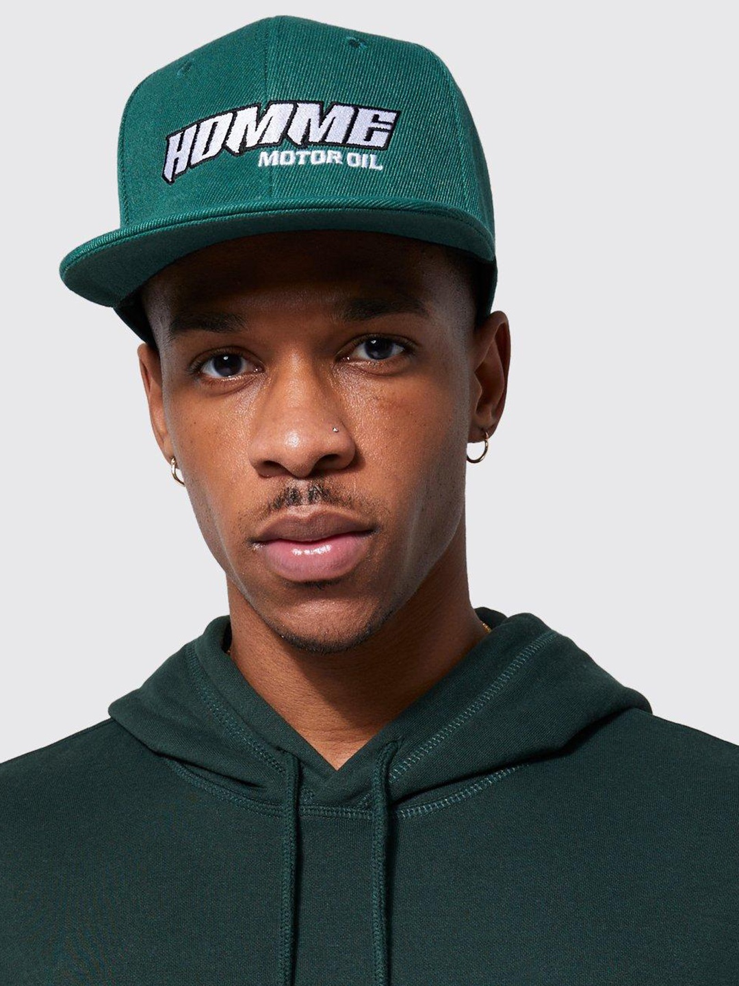 

boohooMAN Embroidered Snapback Cap, Green