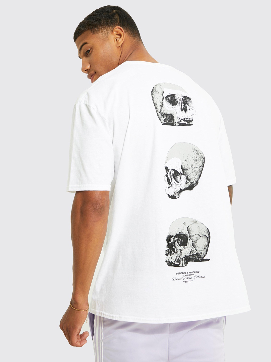 

boohooMAN Oversized Printed Drop-Shoulder Sleeves Pure Cotton T-shirt, White