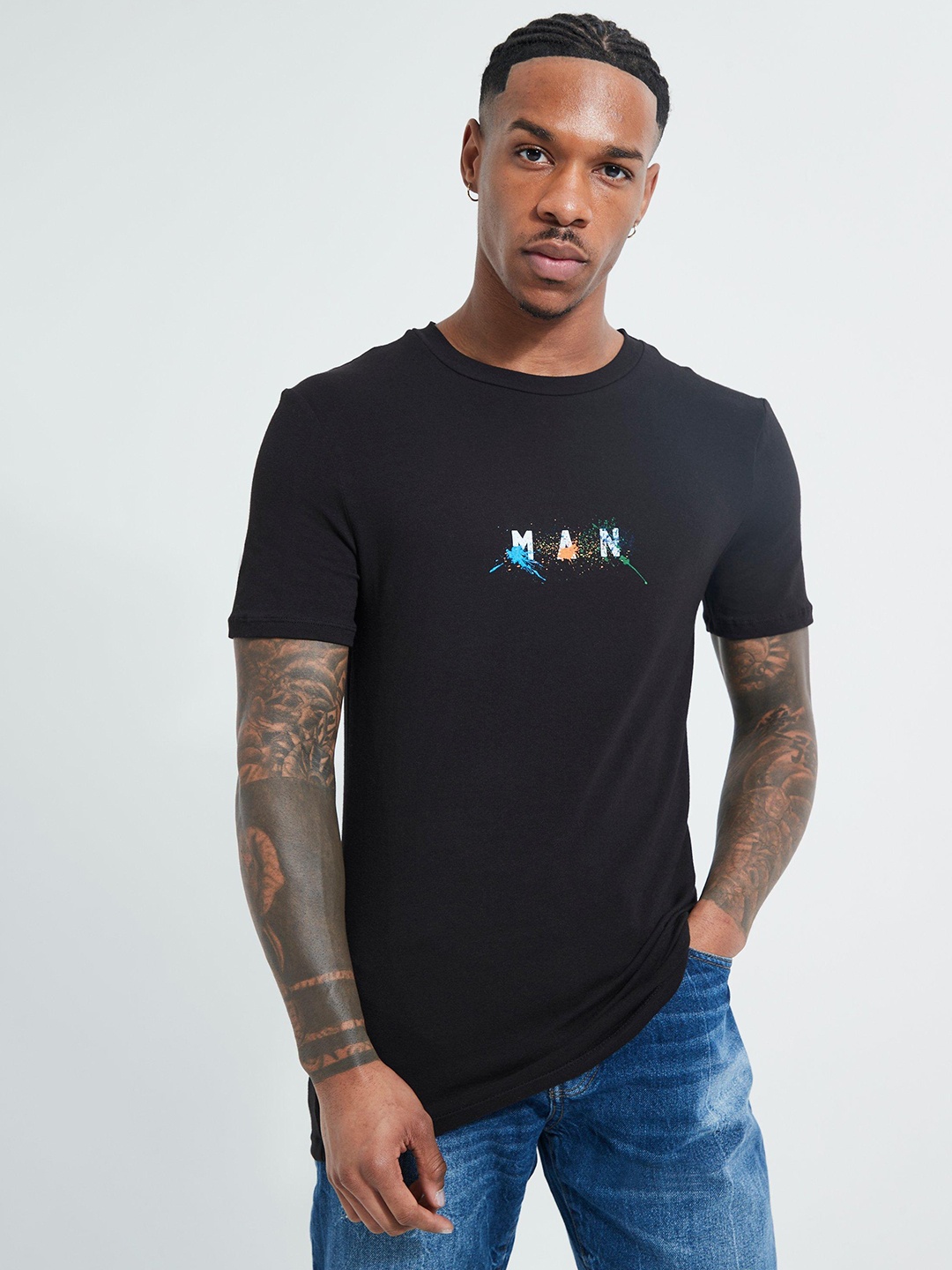 

boohooMAN Typography Print Muscle Fit T-shirt, Black