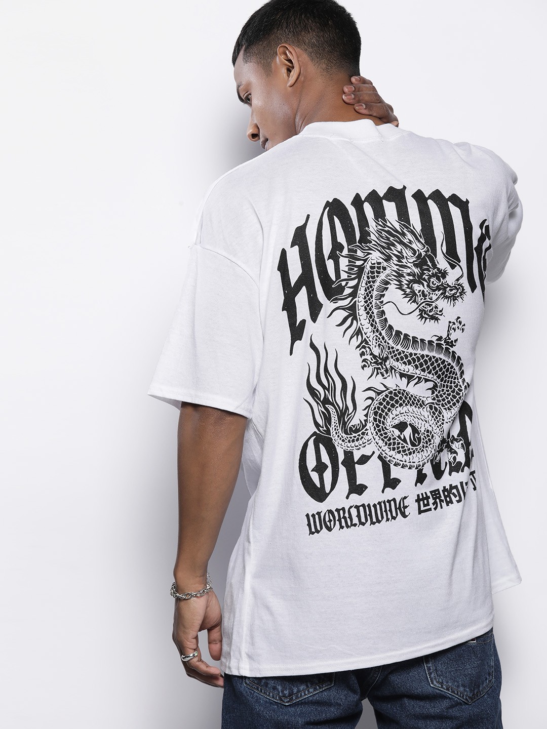 

boohooMAN Pure Cotton Printed Back Oversized T-shirt, White