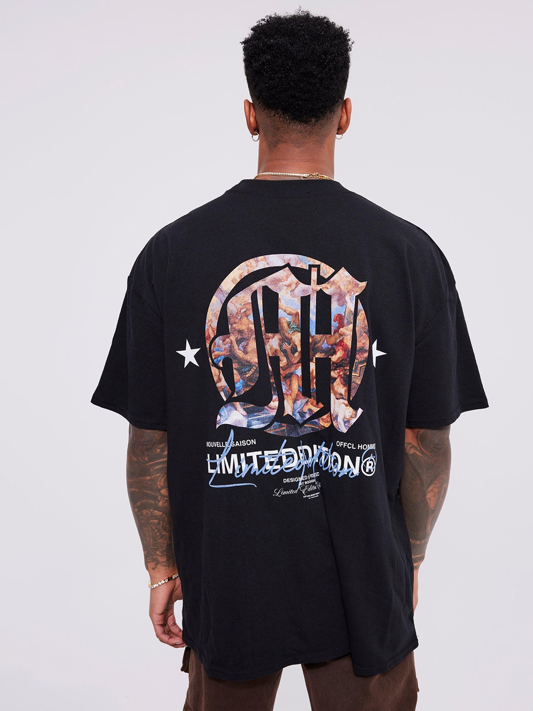 

boohooMAN Graphic Print Pure Cotton Oversized T-shirt, Black