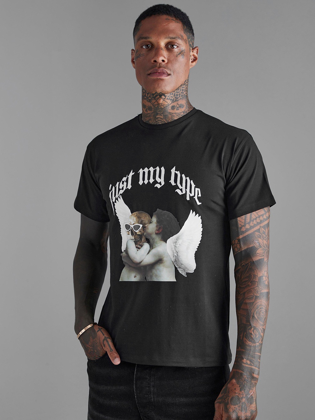 

boohooMAN Printed Embroidered Detail Slim Fit T-shirt, Black