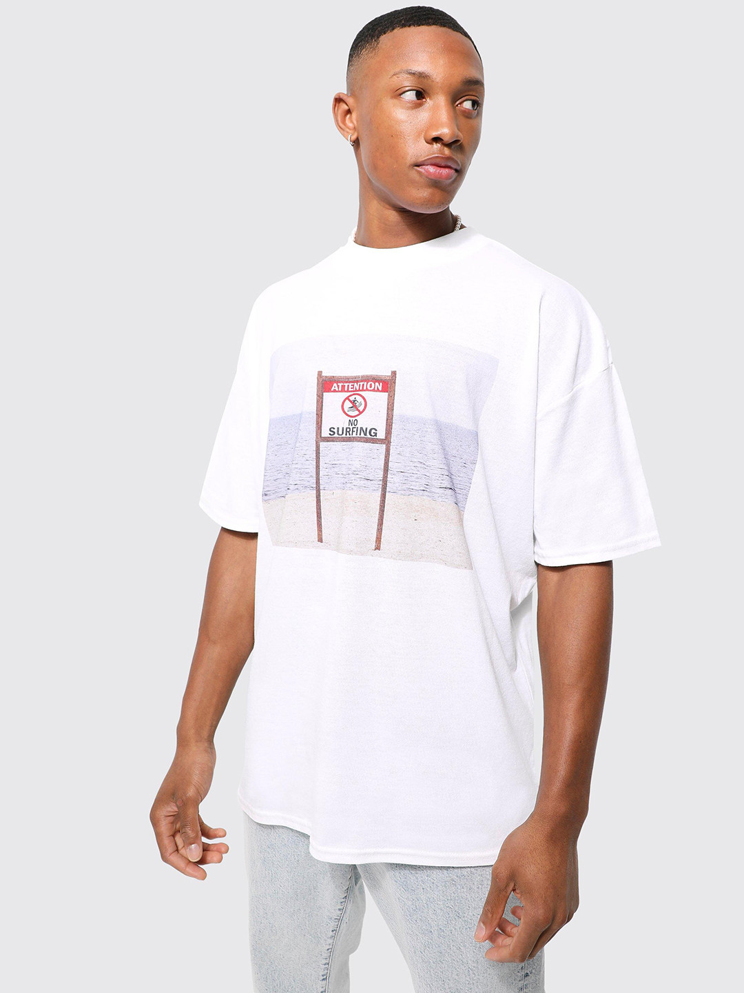 

boohooMAN Graphic Print Pure Cotton Oversized T-shirt, White