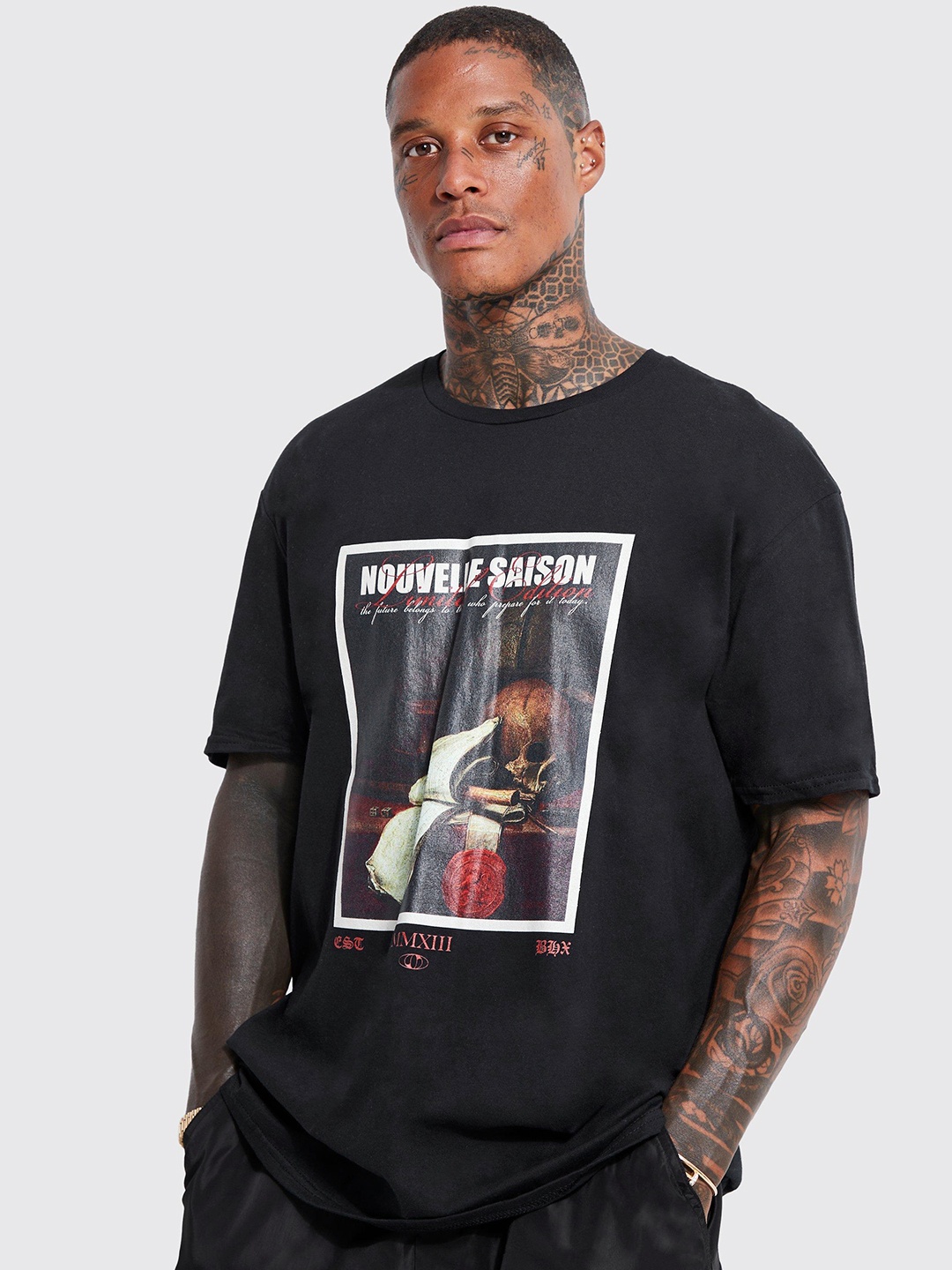 

boohooMAN Oversized Graphic Print T-shirt, Navy blue